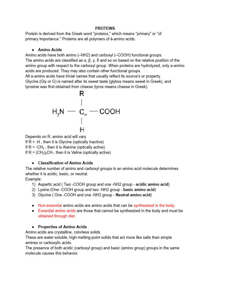 Carbohydrates - Proteins Notes | PDF | Amino Acid | Proteins
