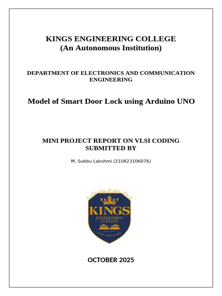 Smart Door Lock System with Arduino | PDF | Arduino | Computer Engineering
