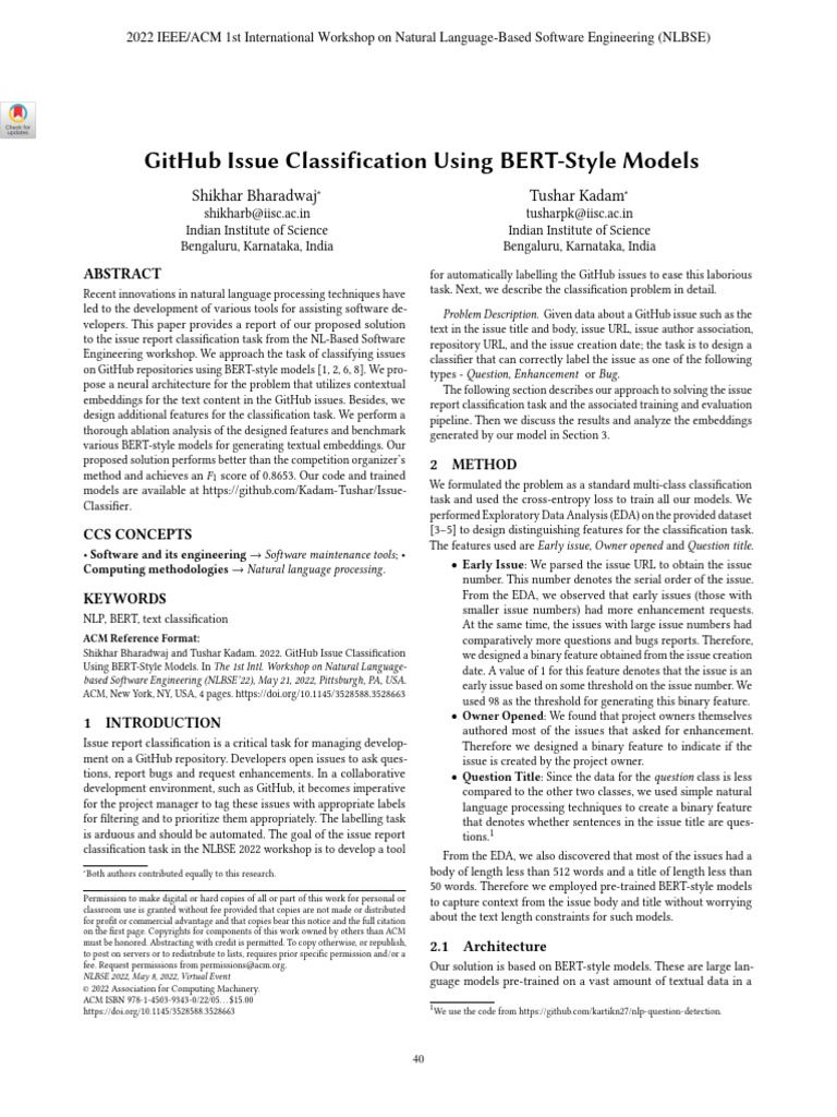 GitHub Issue Classification Using BERT S | PDF | Learning | Applied ...