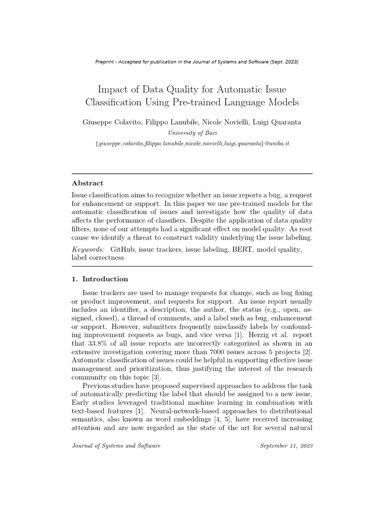 Data Quality's Impact on Issue Classification | PDF | Applied ...
