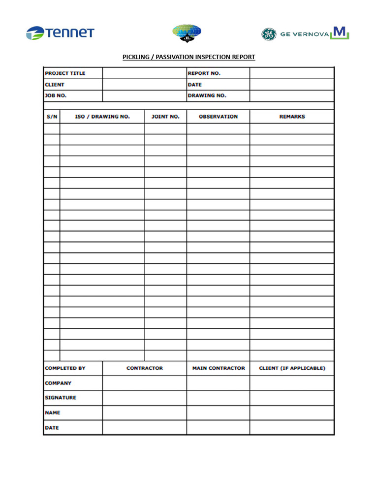 5.1 Pickling - Passivation Inspection Report | PDF