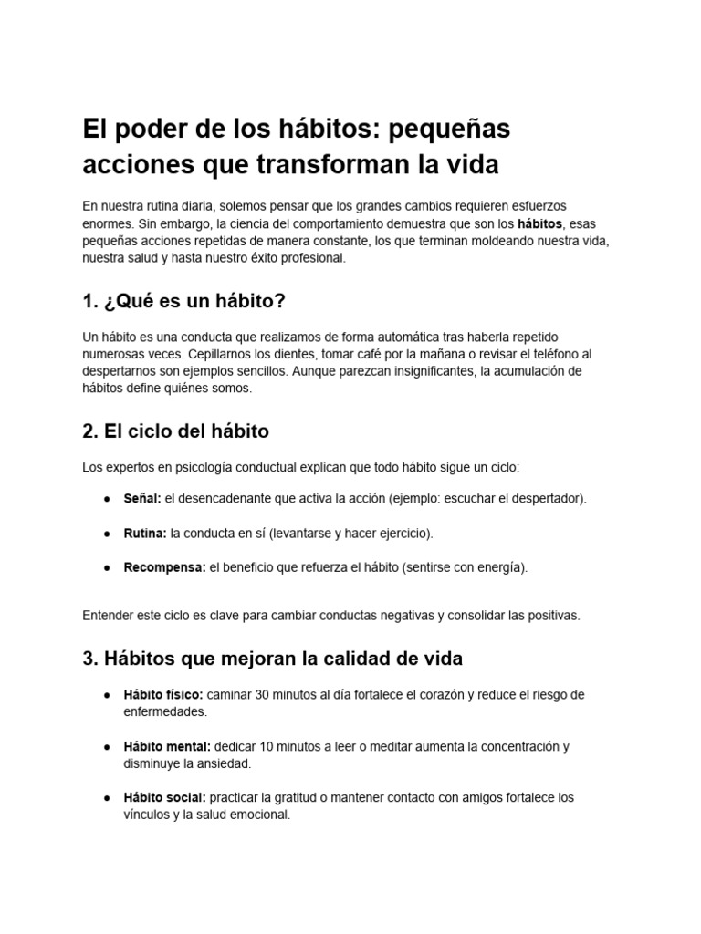 Hábitos que Transforman Tu Vida | PDF