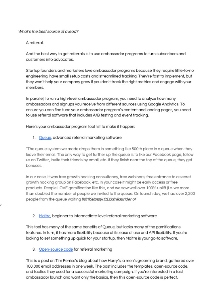 Effective Ambassador Programs for Referrals | PDF | Computing | Marketing