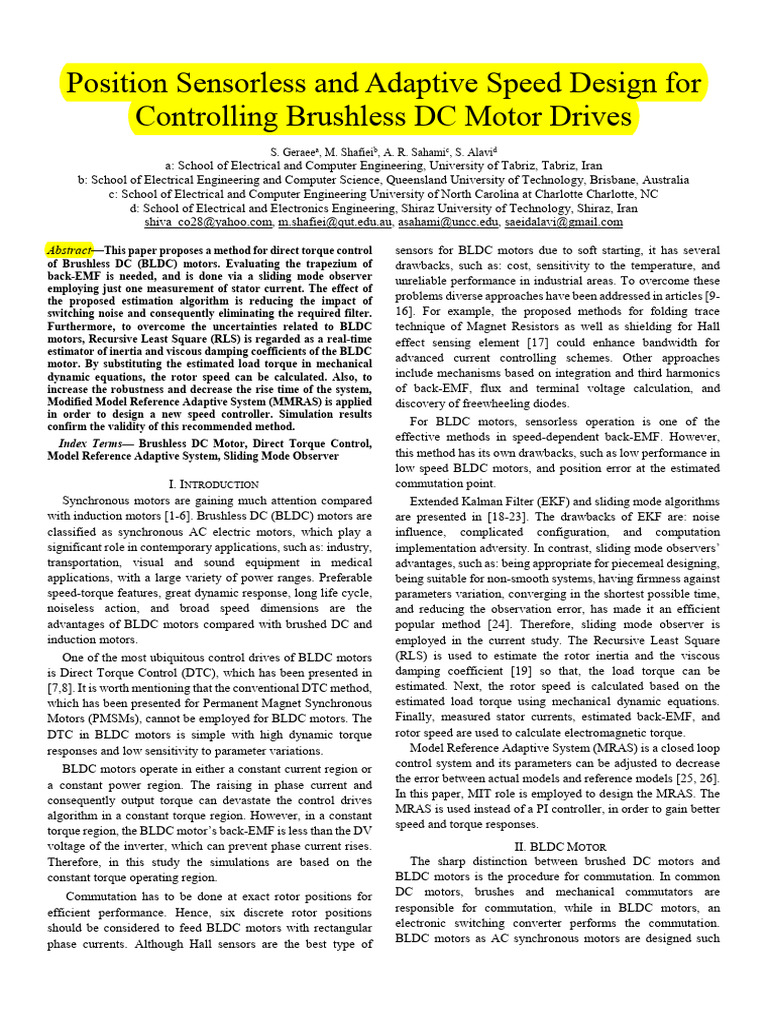Sensorless Control for BLDC Motors | PDF | Electric Motor ...