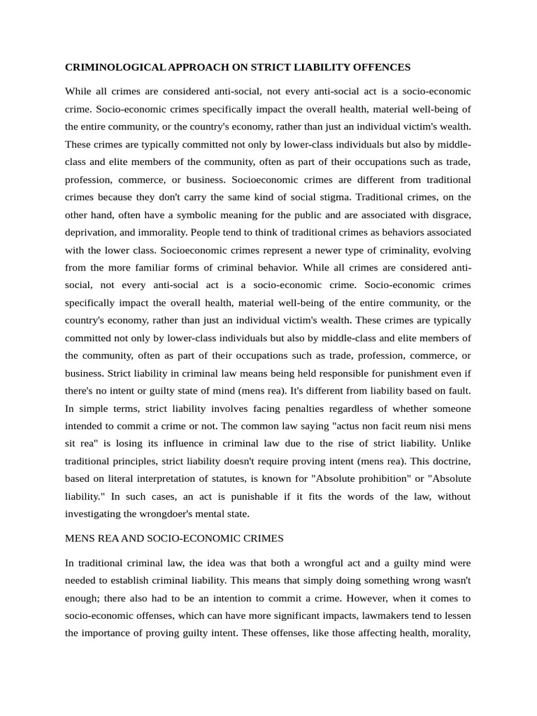 Criminological Approach On Strict Liability Offences | PDF | Mens Rea ...