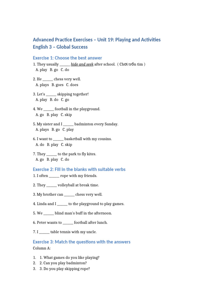 Advanced English Exercises: Games and Activities | PDF | Chess Openings ...