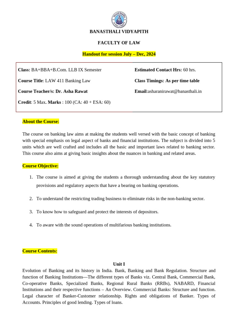 Law411 Ba+Bba+b.com - LL.B Ixsem Banking Law | PDF | Banks | Insolvency