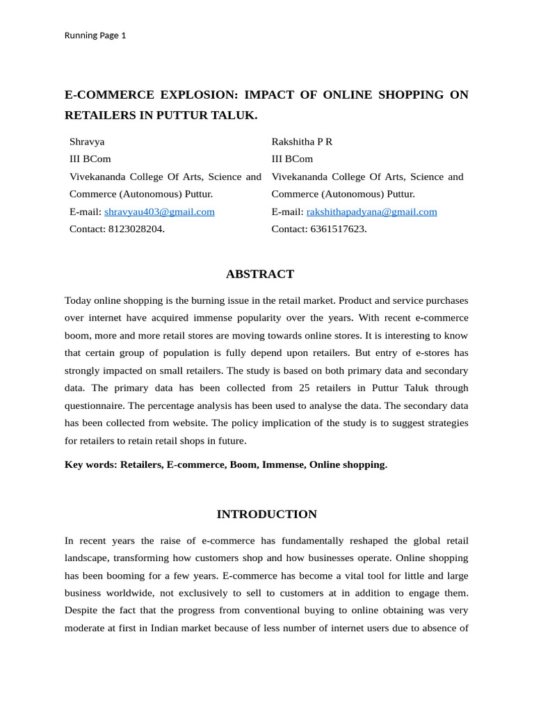 E-Commerce Impact on Puttur Retailers | PDF | Retail | Online Shopping