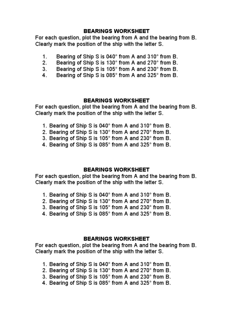 Ship Bearings Plotting Worksheet | PDF