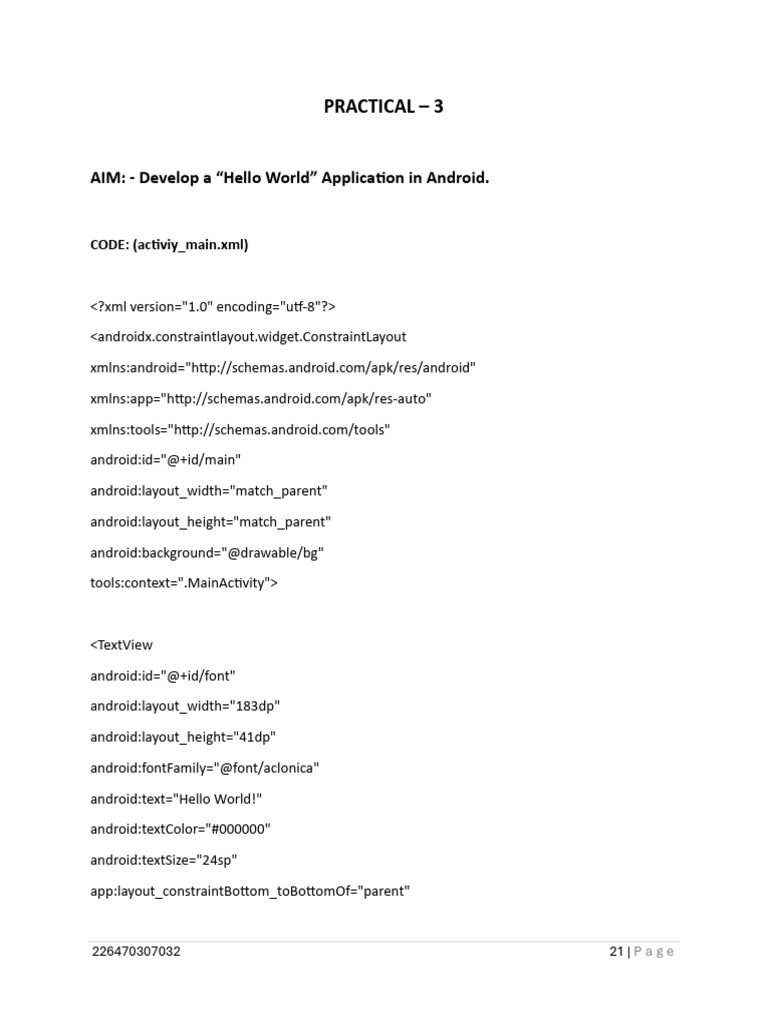 Android Hello World App Code | PDF