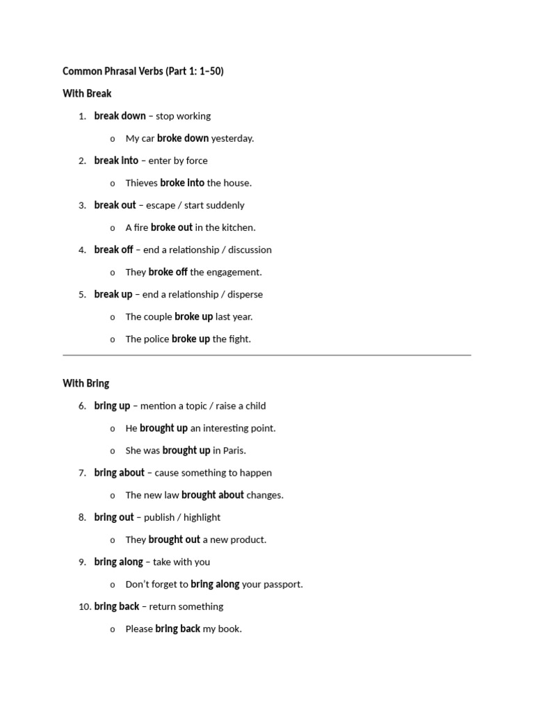 Top 50 Common Phrasal Verbs Explained | PDF