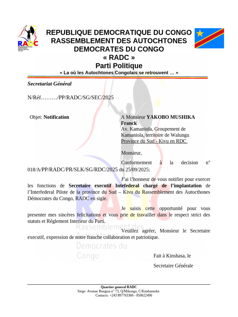 Notification de nomination au RADC | PDF