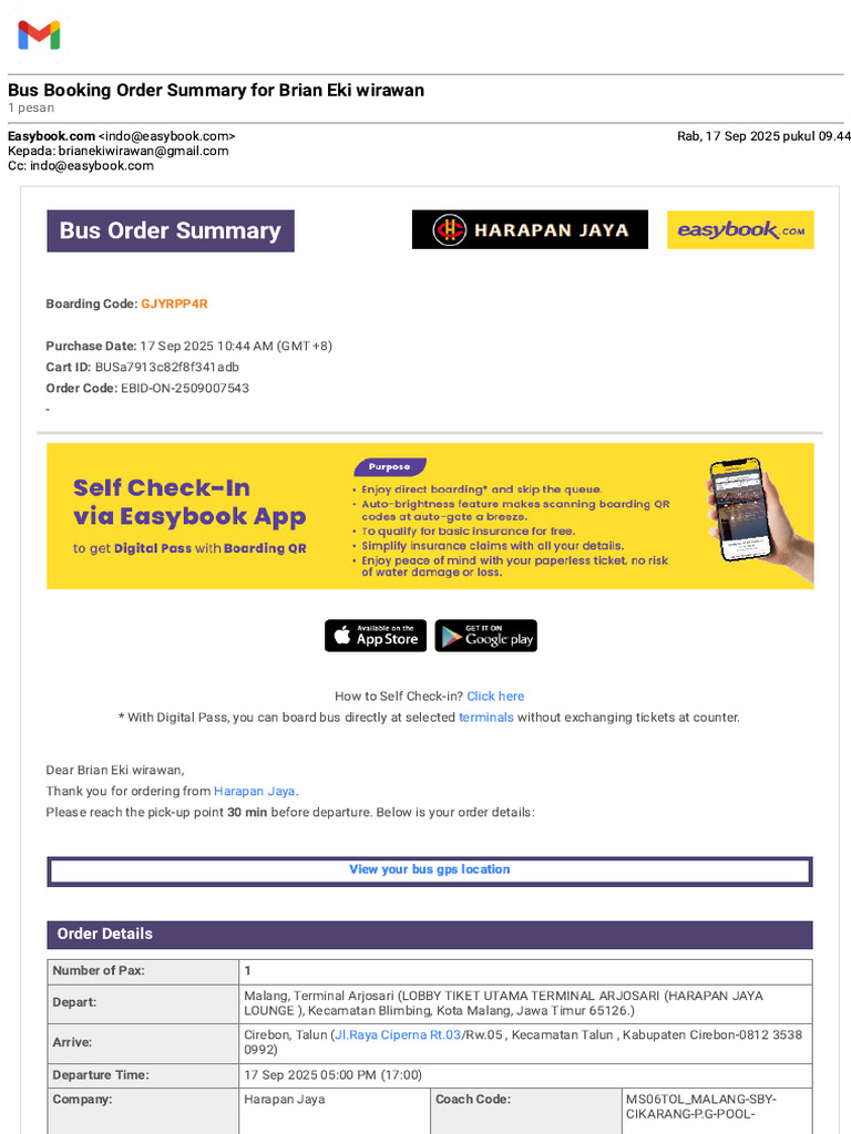 Gmail - Bus Booking Order Summary For | PDF