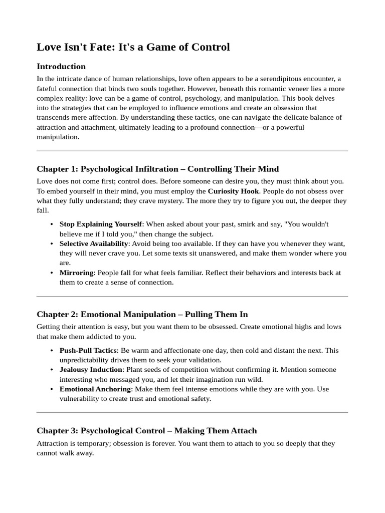 Love as Control: Strategies for Obsession | PDF | Love | Emotions