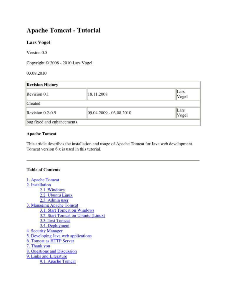 Apache Tomcat - Tutorial: Lars Vogel | PDF | Java Server Pages | Java ...