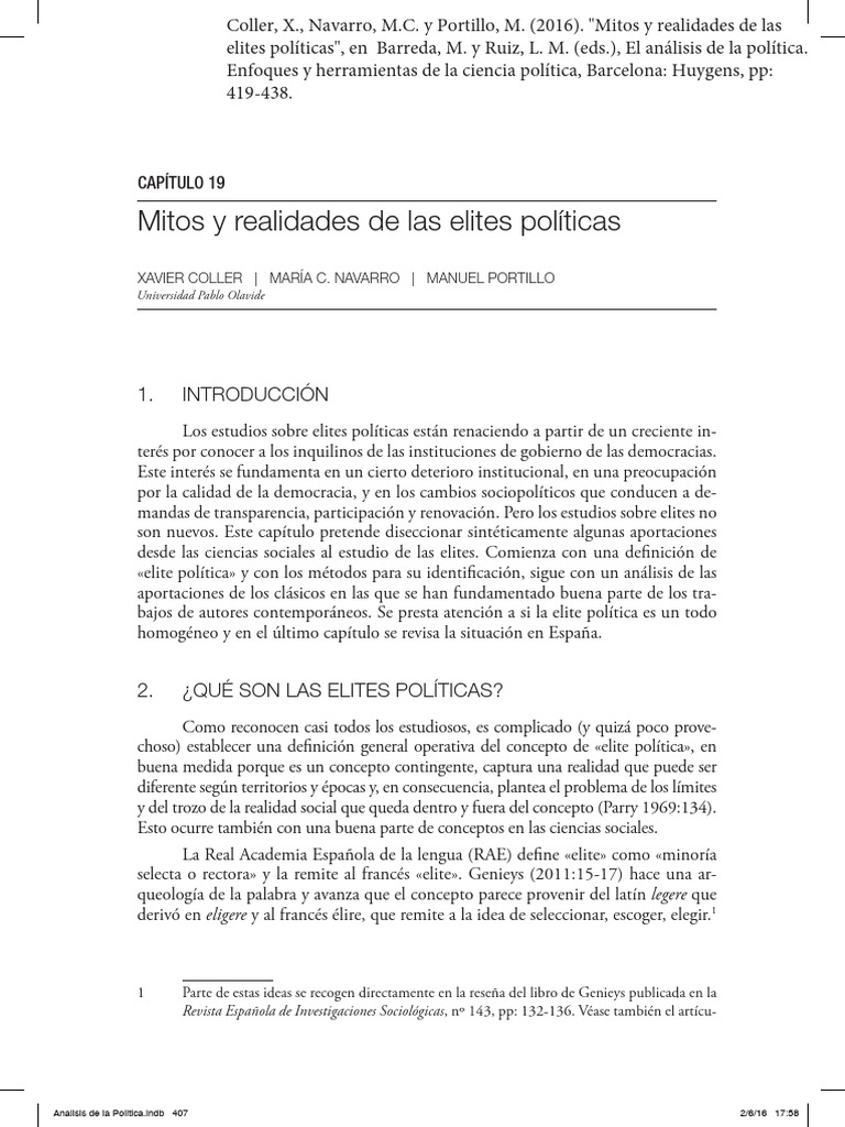 Mitos y realidades de las elites políticas | PDF | Élite | Sociedad