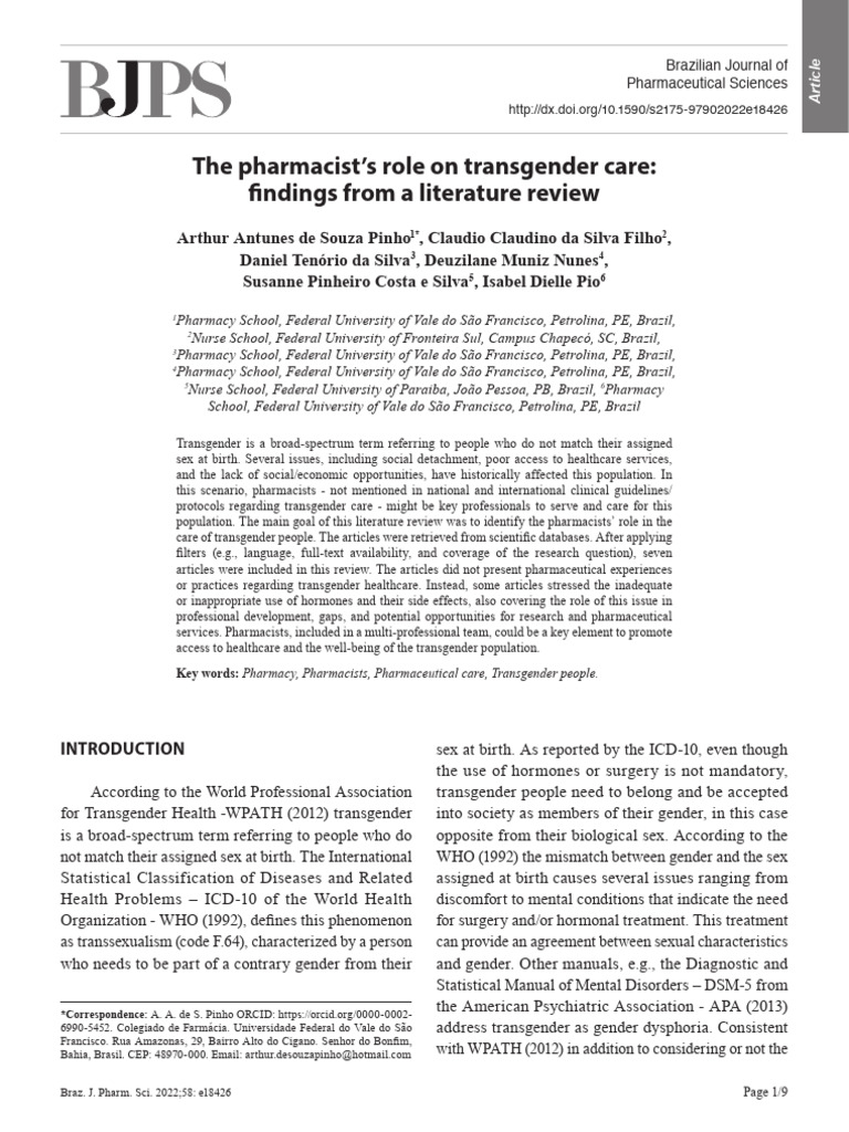 Pharmacists' Role in Transgender Care | PDF | Transgender | LGBTQIA+ ...