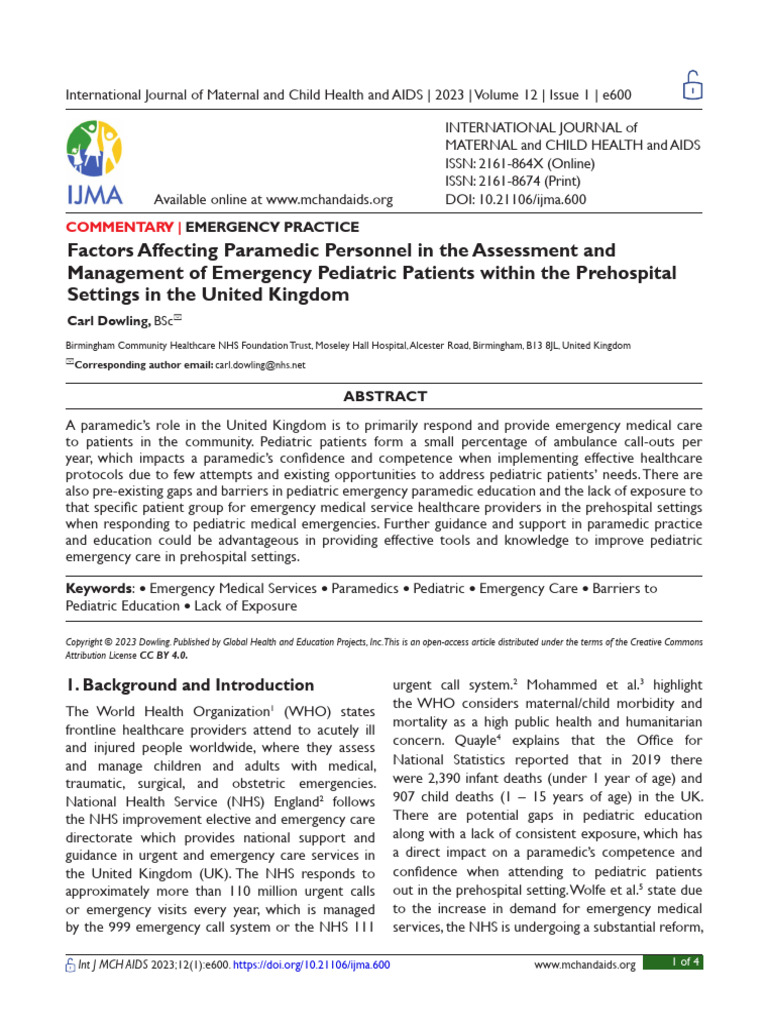 Factors Affecting Paramedic Personnel in The Assessment and Kpraffxt ...