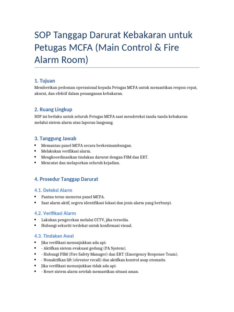 SOP Tanggap Darurat Kebakaran MCFA | PDF