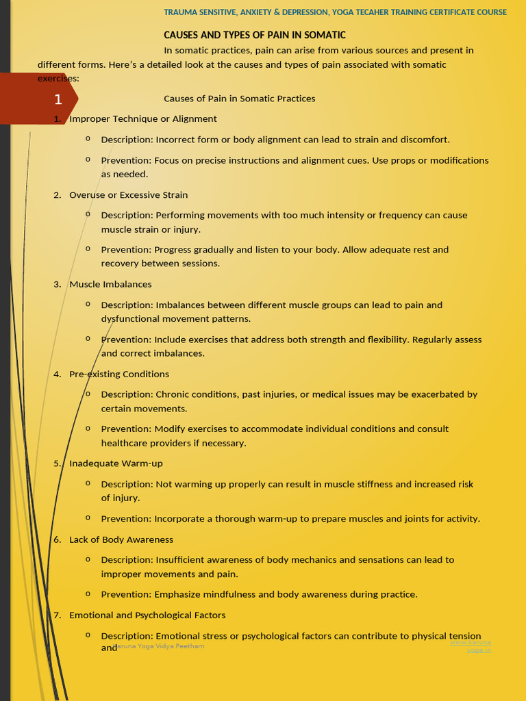 Managing Somatic Pain in Yoga Practices | PDF | Pain | Myofascial ...