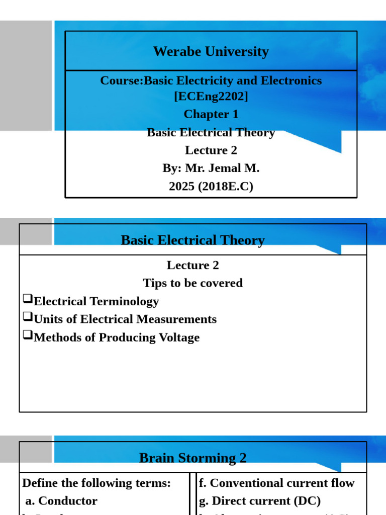 Basic Electrical Theory Overview | PDF | Voltage | Electric Current