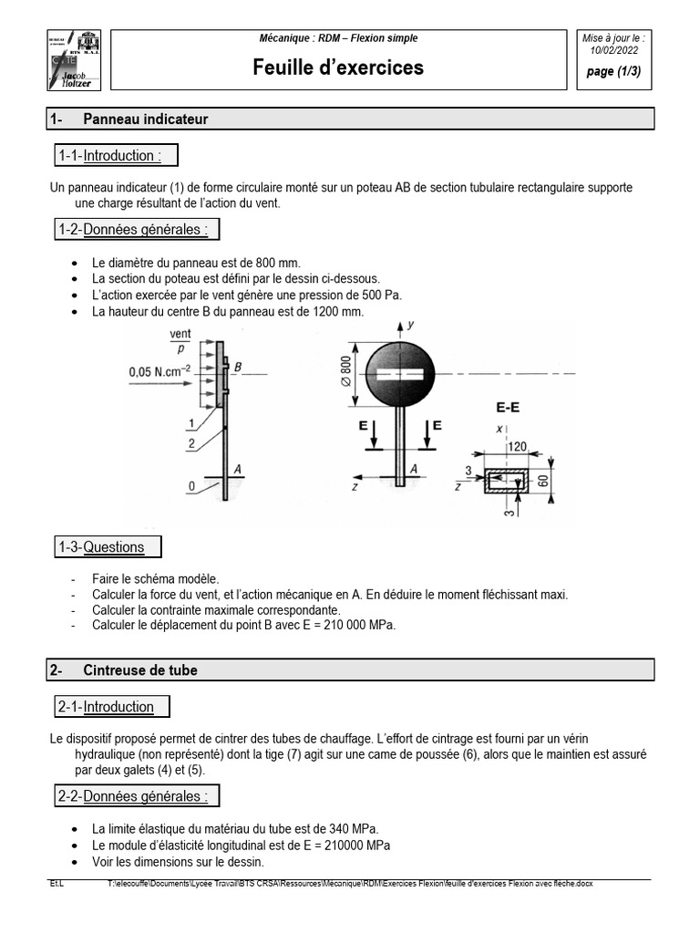 Exercices RDM : Flexion et Déplacements | PDF | Résistance des ...