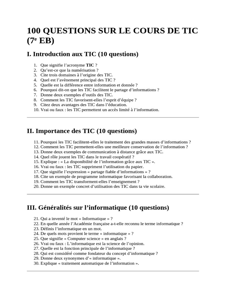 Questions Essentielles sur les TIC | PDF | Technologies de l ...