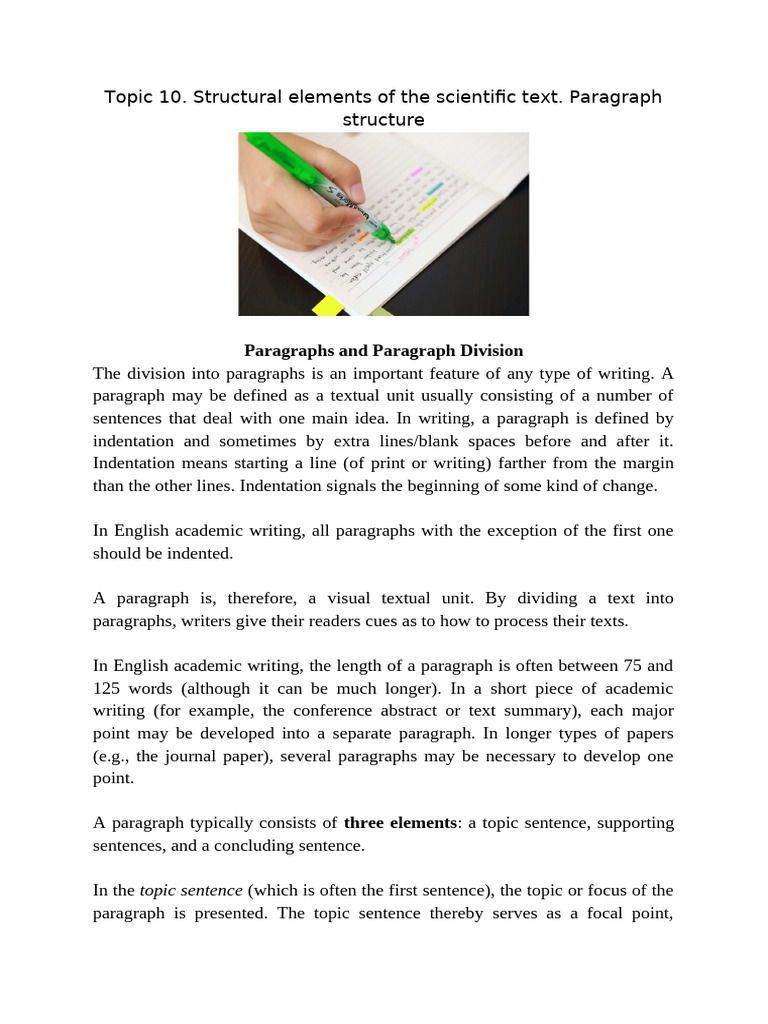 Тема 10. Structural Elements of the Scientific Text. Paragraph ...