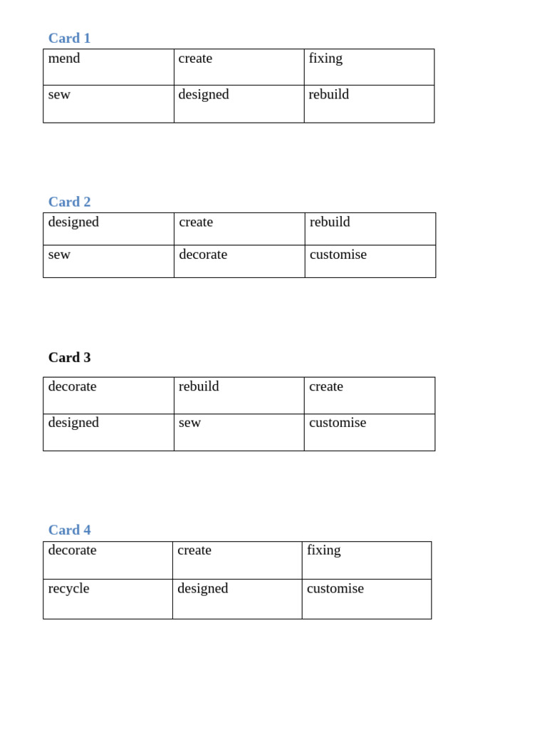 Bingo Game Cards | PDF