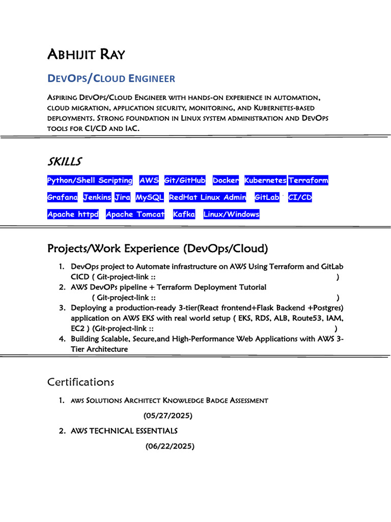 Aspiring DevOps Engineer Resume | PDF