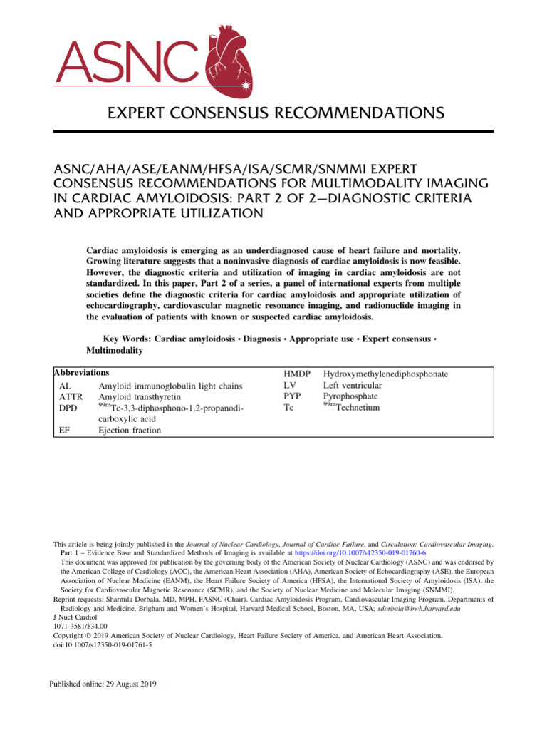 Cardiac Amyloidosis Imaging Guidelines | PDF | Heart Failure | Medical ...