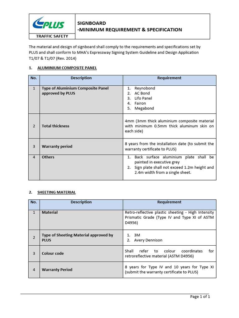 Signboard Specifications for Traffic Safety | PDF | Scaffolding ...