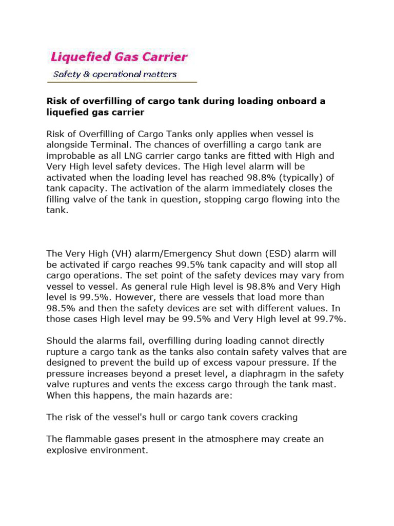 Overfilling Risks in LNG Carrier Tanks | PDF | Gases
