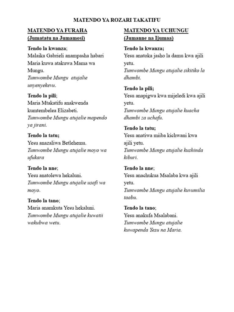 Matendo Ya Rozari Takatifu | PDF