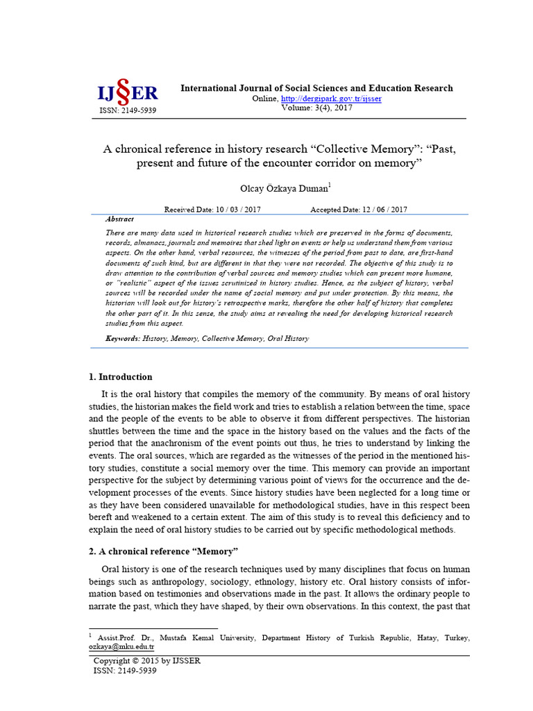 Collective Memory in Historical Research | PDF | Oral History | Memory