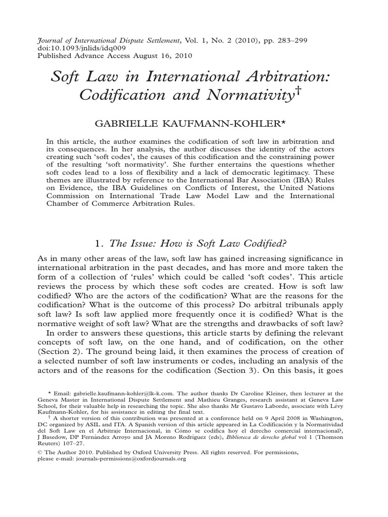 KAUFMANN KOHLER Soft Law in International Arbitration Codification and ...