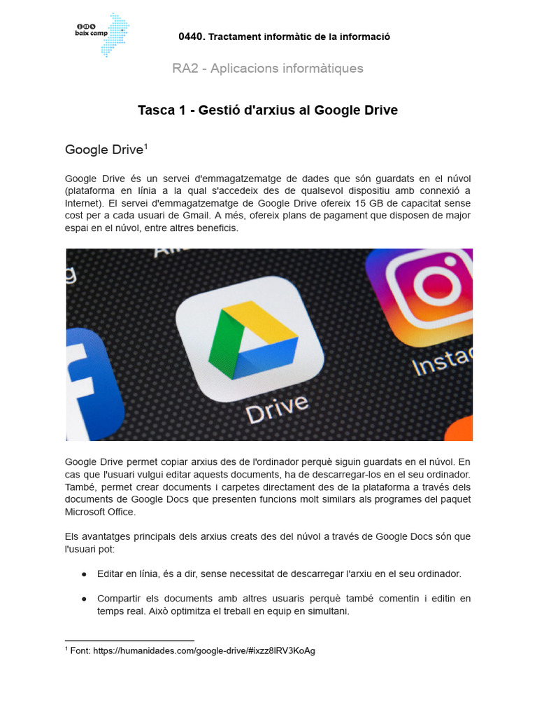 Aplicacions - Tasca 1 - Gestió D'arxius Al Google Drive | PDF