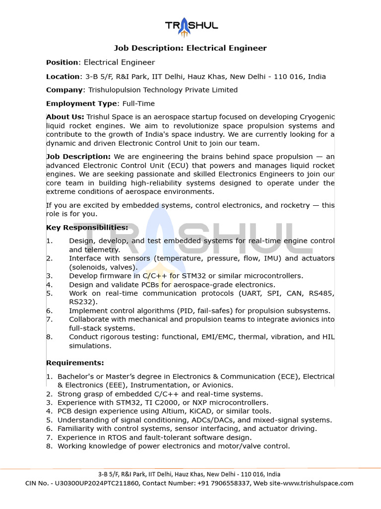 Electrical Engineer Job at Trishul Space | PDF | Computer Engineering ...