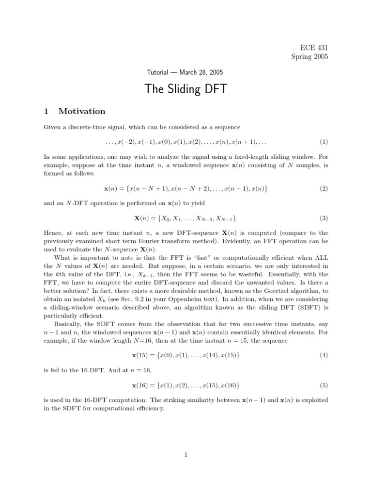 The Sliding DFT: 1 Motivation | PDF | Computers