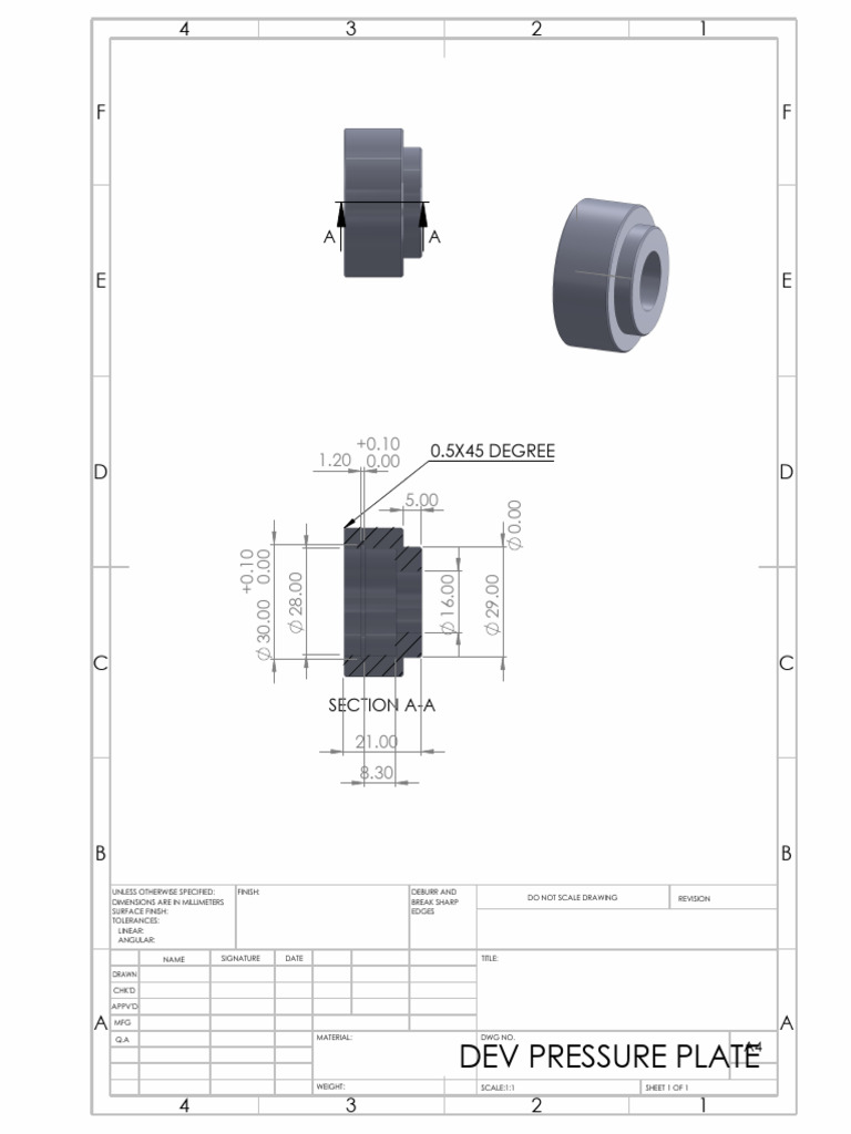 Technical Drawing for Dev Pressure Plate | PDF | Mechanical Engineering