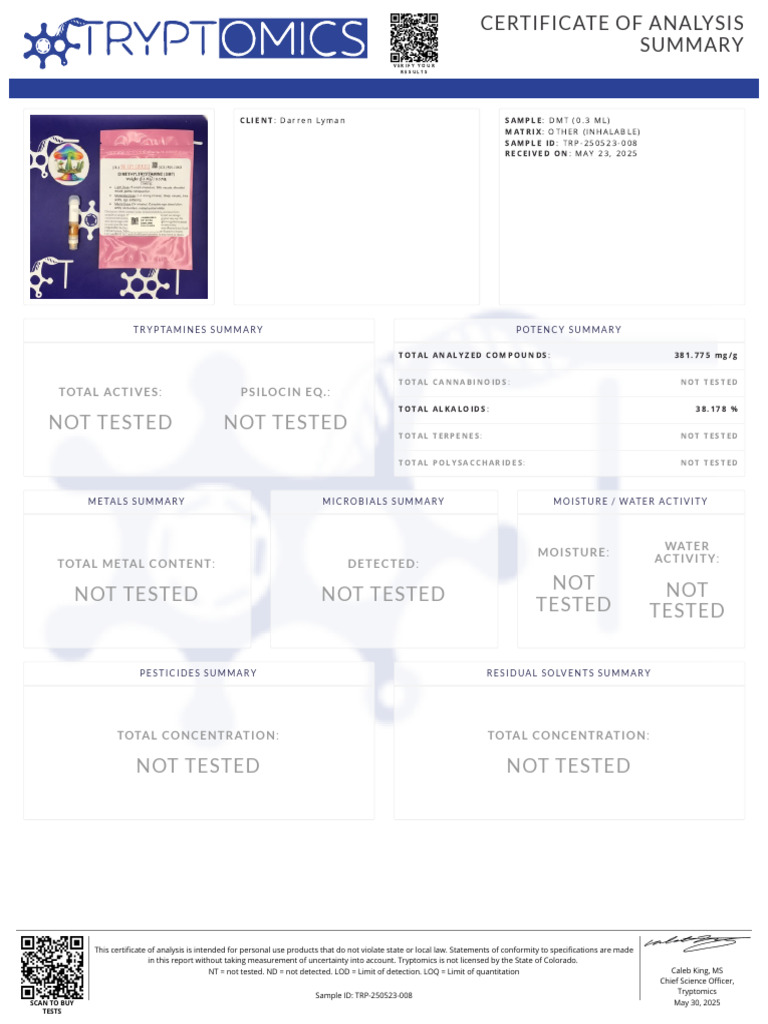 DMT Analysis Certificate Summary | PDF | Detection Limit | Psilocybin