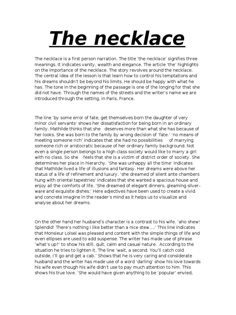 literary critique essay about the necklace