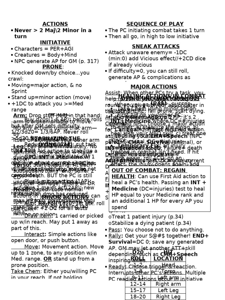Combat Actions and Healing Guide | PDF | Knife