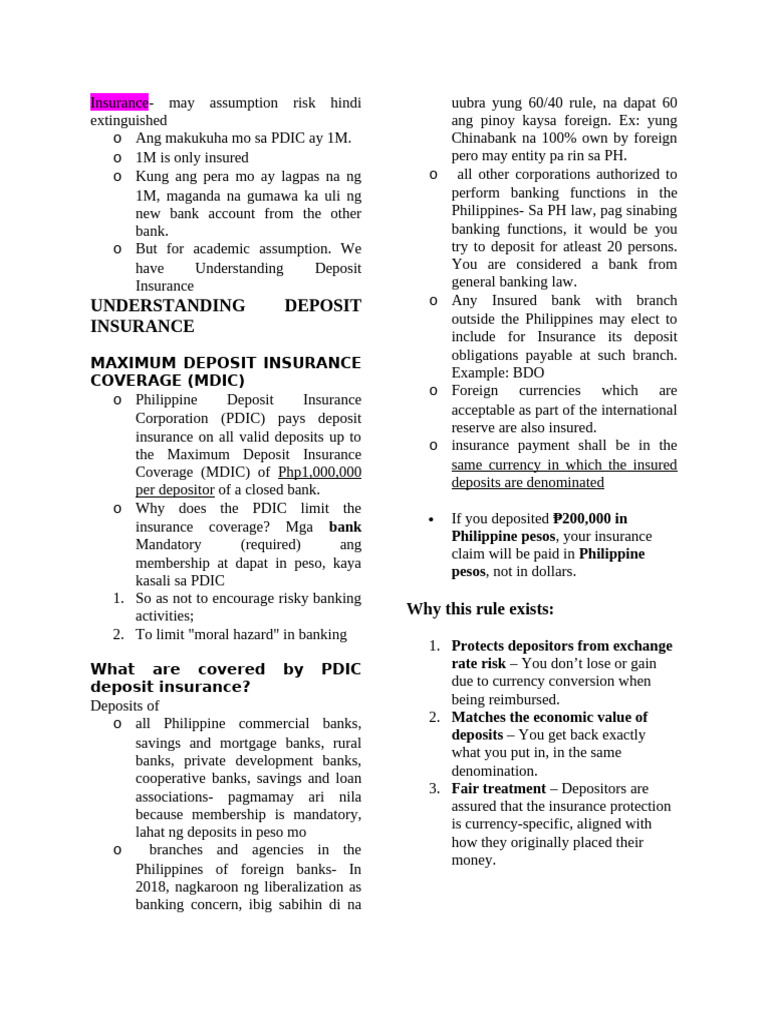 Understanding PDIC Deposit Insurance | PDF | Banks | Deposit Account