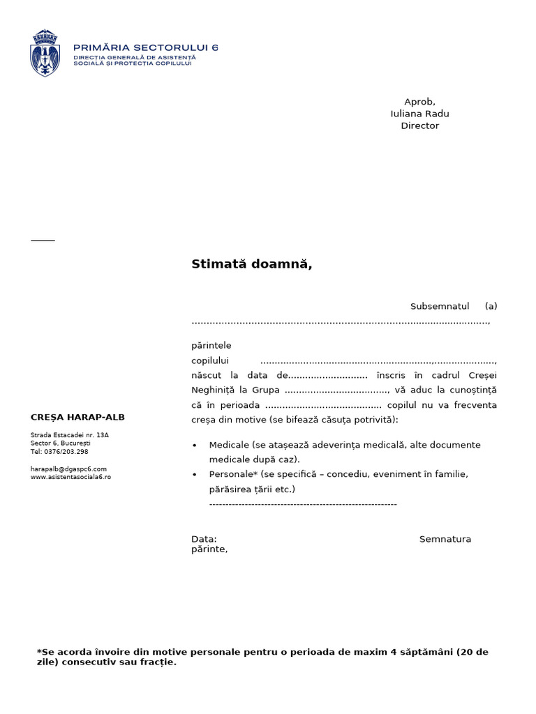 Formular Invoire CREȘA HARAP ALB | PDF
