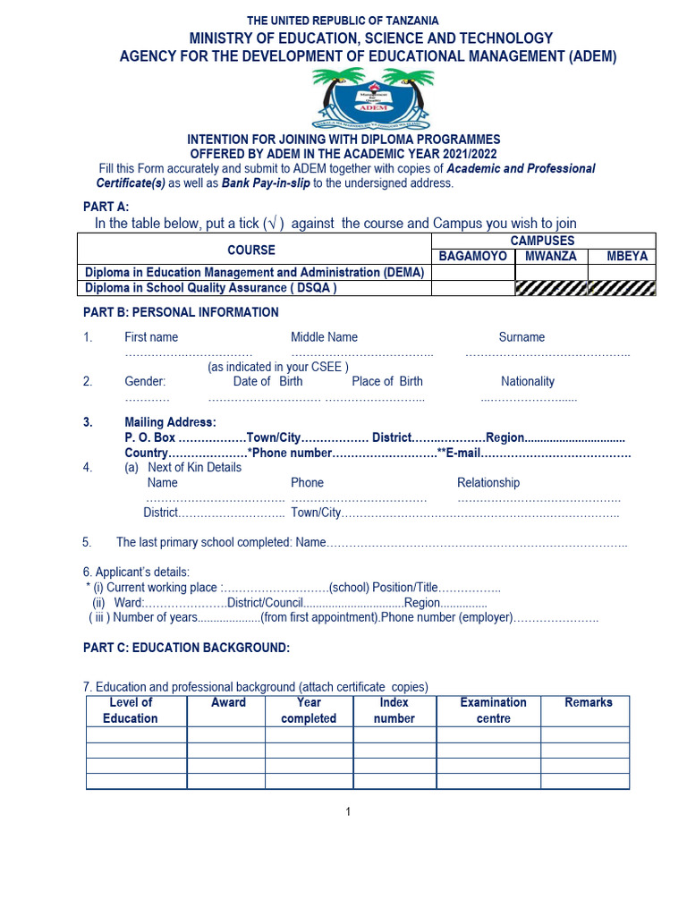 ADEM Diploma Application Deadline 2021 | PDF | Educational Stages