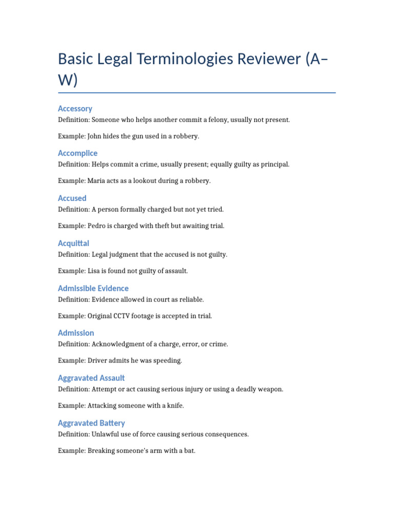 Essential Legal Terms A–W Guide | PDF | Plea | Arrest