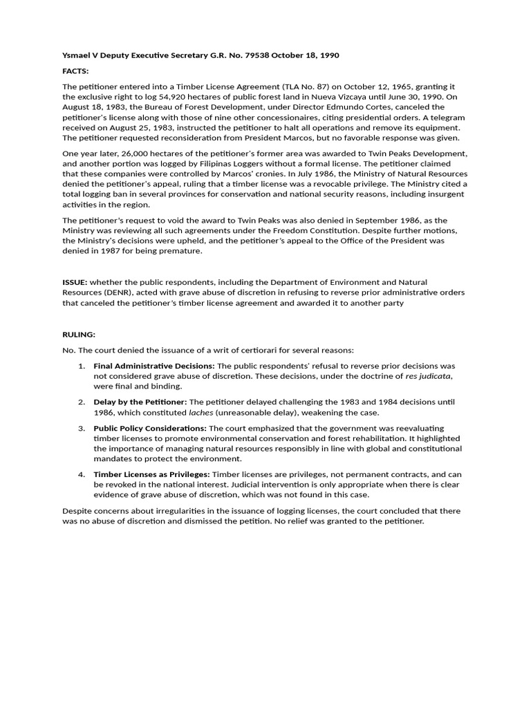 Timber License Dispute Ruling Summary | PDF | Justice | Crime & Violence