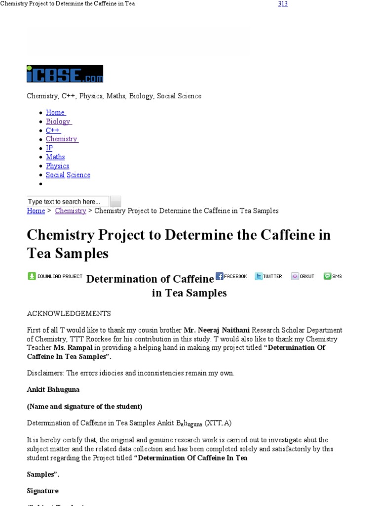 Chemistry Project To Determine The Caffeine in Tea Samples | PDF ...