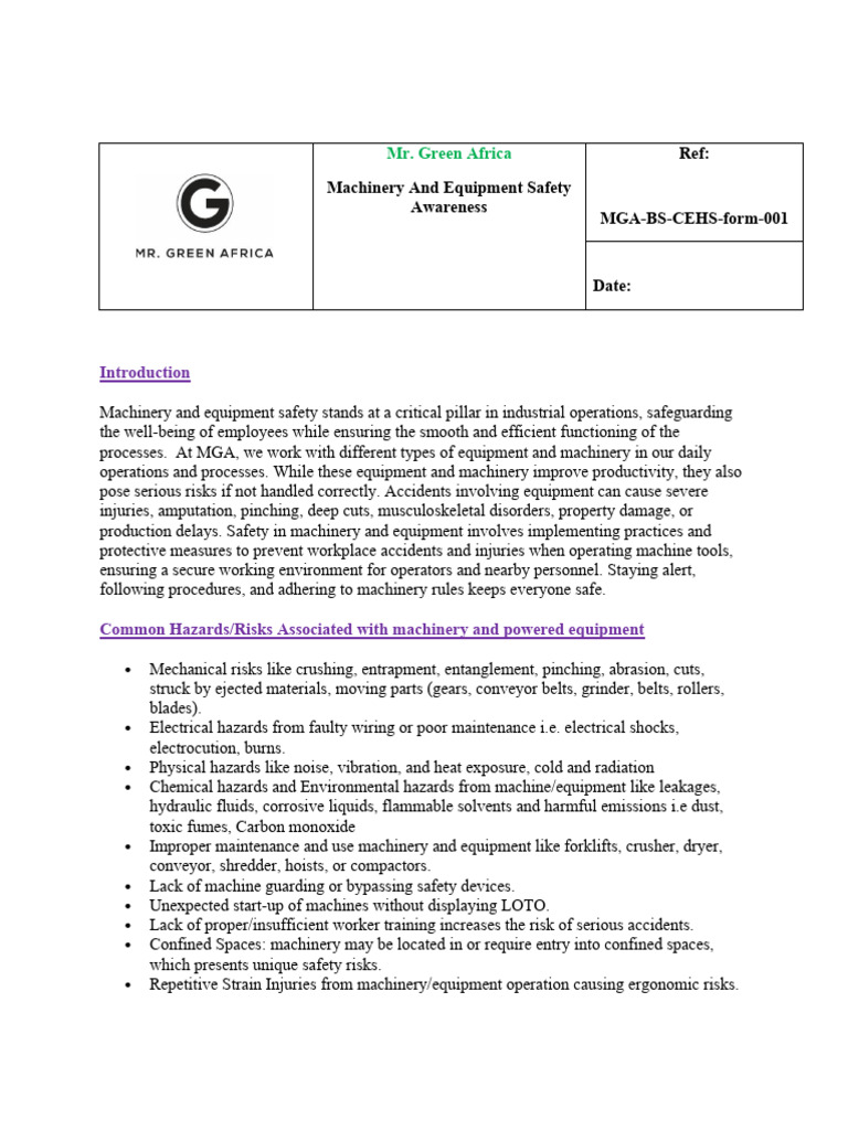 Machinery Safety Best Practices Guide | PDF | Personal Protective ...